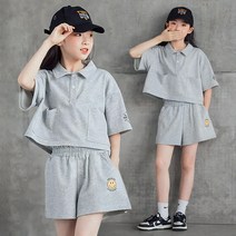 베비포 여아용 스마일 크롭 트레이닝 상하복 세트 AX2