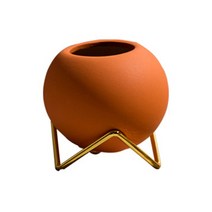 간단한 프로스트 세라믹 꽃병 북유럽 둥근 꽃병 장식을위한 홈 센터 피스, 오렌지 레드