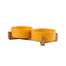 고양이 정수기 급수기 강아지 음수대 식수대 나무 받침대가 있는 세라믹 개 먹이 큰, 24.yellow Double Bowl - L 850M