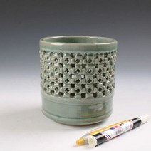 청자 투각 원형 필통 대 필기구꽂이 볼펜 다용도 곶이