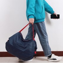 2way 폴더블 대용량 시장가방 /토트백 / 숄더백 지퍼 잠금 밴딩 고정 나일론 소재 생활 방수 원단, 네이비