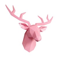 3d 사슴 머리 뿔 벽 마운트 아트 기하학 조각 홈 인테리어 아트 액세서리 농가 갤러리 거실을위한 벽 장식, 수지, 분홍