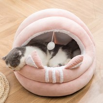플러시 고양이 쓰레기 애완 동물 침대 펫 하우스 고양이 집 지붕이 있는 고양이 쓰레기, L(6.5kg에 적합), 분홍