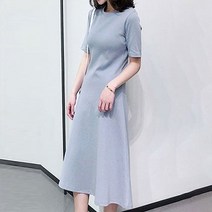 밑단 A라인 플레어 반팔 롱원피스 무지 오피스룩 elike*041795112ql