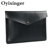 고급서류가방 OYIXINGER고급 노트북 서류 가방 정품 가죽 노트북 슬리브 13 인치 맥북 Hp A4 문서용 새 봉투 파일 홀더