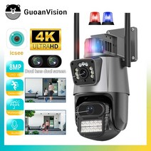 야생동물CCTV 농막 듀얼 렌즈 자동 추적 방수 보안 비디오 감시 경찰 조명 경보 야외 와이파이 PTZ 8MP 4K IP 스크린, 28.8MP Add 64G SD Card - 영국 플러