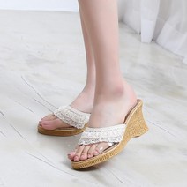 7cm 웨지힐 레이스 투명 통굽 여름 슬리퍼 여성