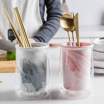 HND 글라스 마블 물빠짐 수저통 2color물빠짐 수저통 예쁜수저통 티스푼통 숟가락통 물빠짐수저통 도자기 수저보관함 모던하우스수저통 마블수저통, 마블 핑크 수저통