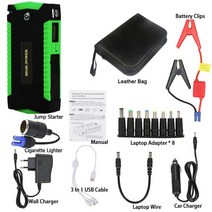 점프스타터 gkfly car jump starter 600a 12v high power bank 리튬 폴리머 자동 시작 배터리 시작 장치 부스터 스타터 케이블 포함, 초록, 초록