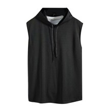 탱크 탑 탱크 단색 체육관 피트니스 티셔츠 VE를위한 남자 민소매 드로 스트링 후드