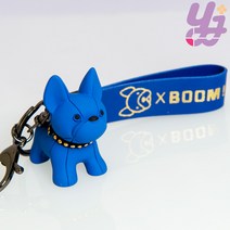 [예지스토리] 엑스부미 프렌치 불독 가죽스트렙 키홀더 키링 자동차 열쇠고리 가방 악세사리 강아지 댕댕이 키링, 블루