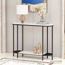 철제다리 타원형 대리석 콘솔 현관콘솔 복도콘솔 슬림콘솔, 블랙 + 화이트 / 120cm