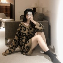 레오파드니트 호피스웨터 호피무늬 레오파드 여성 브이넥 오버핏 루즈핏 박시한 니트 스웨터