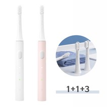 샤오미 미지아 음파 T100 전동 칫솔 + 칫솔모 3개 증정, 화이트+핑크