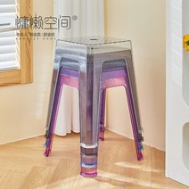 북유럽 미니멀 아크릴 사각 스툴 투명 크리스탈 의자, B  투명 색상 체크 무늬 표면