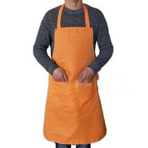 주방 카페 데님 린넨 원피스 앞치마 더블 포켓 포함 퓨어 컬러 집 청소 세탁 도우미 면 폴리에스테르 여성 및 남성용 요리, 주황색