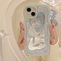 봄여름 우아한 튤립 거울 아이폰호환 웨이브 하드폰케이스 블루 아이폰 십삼미니/십사프로맥스/7/8/11/12/XR 전기종 선물용 아쿠아 실리콘 젤보호커버 여성용