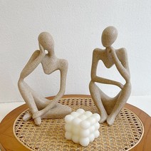 생각하는 사람 조각상 앉은 장식 인형 조형물 선반 인테리어 소품 장식품 도자기 조각품, 오른손