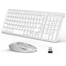 레이져키보드 무소음키보드 무접점키보드 울트라 슬림 무선 블루투스 키보드 Mac OS/iOS/iPad os용 MacBook 용 충전식, [04] Silver and mouse
