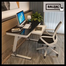 BALZAC 1인용 서재 컴퓨터책상 의자세트 책상겸테이블 강화유리 의자추가구매, 블랙강화유리+화이트