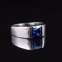 남자의 영원 925 스털링 실버 스퀘어 천연 블루 사파이어 스톤 솔리테어 링 사이즈 8 12|ring size|ring ringring men silver 925