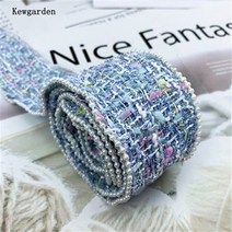 비딩 테이프 셀프 웨딩 드레스 댄스복 부자재 큐가든 50mm 2quot 격자 무늬 리넨 비드 테두리 리본 diy bowknot 헤어 액세서리 바느질 재료 만들기 수제 공예 5, 파란색