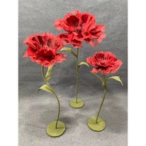 자이언트플라워 실크 포토존 포토월 꽃장식 결혼식장, 레드 3개(폴 베이스 포함)