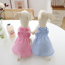 드레시몽 강아지 지지미 체크 원피스, 블루