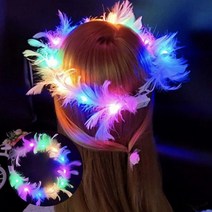 웨딩 LED 깃털 머리띠 파티용품 빛나는 깃털 화관 생일 머리띠, 블루
