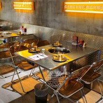 드럼통테이블 깡통 업소용 고기집 불판 식탁 한국식 인덕션 밥솥 통합 스테인레스 스틸 바베큐 테이블 상업용 숯 기름 드럼 식탁 및 의자 무연 냄비, 공식 표준, 120 x 80 긴 테이블