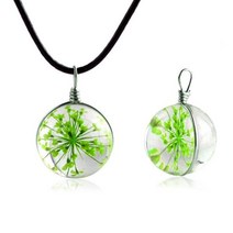 자연 말린 꽃 민들레 유리 볼 펜던트 투명 참 유행 크리스탈 행운의 목걸이 선물, Green