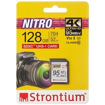 Strontium Nitro 128GB SD SDXC 플래시 메모리 카드 95MB/s UHS-I U3 V30 클래스 10 고속 DSLR 미러리스 카메라용 (SRN128GSDU3QR
