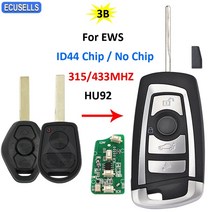 bmw키링 스마트키 bmw키케이스 3 버튼 원격 자동차 키 315mhz 433mhz id44 pcf7935 chip hu92 uncut blade for bmw ews 325, 315mhz 칩 없음