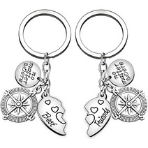 2pcs Key Chain Ring Set BFF Gifts Compass Friendship No Matter Where Best Friends Forever, 한개옵션0