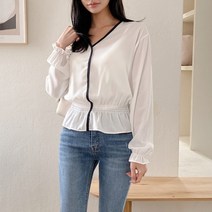 배색 프릴블라우스 1071035BLOUSE 프릴블라우스 블랙 Black 아이보리 Ivory 소라 Sky Blue 옐로우 Yello