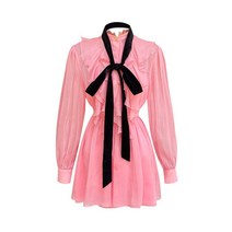 프릴셔츠원피스 가을 스타일리쉬 핑크 쉬폰 여성 허리보정 슬림핏 스윗 7스카이 안 출하함 4998811971