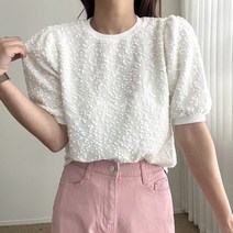 에이치스 깔끔핏 어깨퍼프 몽글몽글 반팔 블라우스티