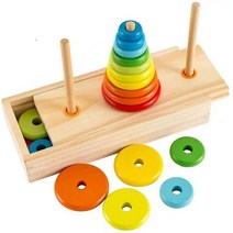 (8 평면 yuanse) 하노이 타워 아이 교육 장난감 목조 퍼즐 스태킹 타워 조기, Colorful