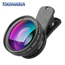 접사렌즈 어안렌즈 스마트폰 줌 망원 광각 렌즈 tokohansun 키트 0.45x 초 앰프 12.5x 슈퍼 매크로 hd 카메라 for iphone 6s 7 xiaomi, 검은 색