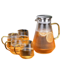 MONTHERIA 다기세트 찻잔세트 선물용다기 도자기 찻잔 세트 내열유리차주전자 1250ML/1800ML C398-71, 1250ML주전자+4잔