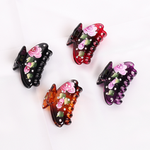 꽃무늬 라운드 집게핀 E 수제 핸드메이드 헤어핀 6cm 큐빅 엄마 선물