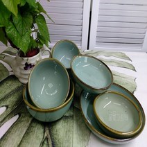 청자 한식 도자기그릇 2인세트_풀빛그림터, 공기(2P)+대접(2P)+찬기3종