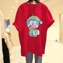 반팔나염티 2022 년 여성 와이드 루즈핏 Dora A꿈에서 고양이에게 달라붙다 네온 그린 봄 여름 3691387003