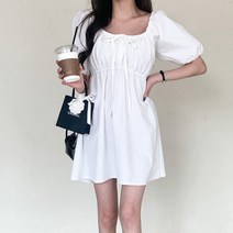 네쥬 여성 봄 여름 오프숄더 스퀘어넥 퍼프 원피스