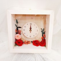 꽃이있는풍경 프리저브드 시계 집들이 신혼집 선물 시들지않는꽃, 빨간+원목