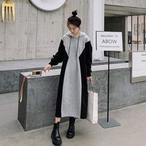 WSG 여성 봄 여름 가을 빅 사이즈 루즈 허리를 묶다 후드 미디 원피스 L~4XL