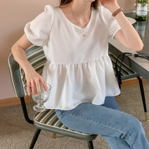 [바보사랑] 겟잇미 마네슈 스트랩 리본 여성 프릴 블라우스[겟잇미]