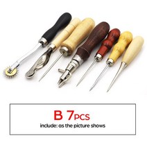 가죽공예공구세트 치즐 목타DIY 가죽 공예 도구 스탬프 세트 펀치 절단 손 스레드 안장 슬롯 액세서리 송곳, 03 7PCS