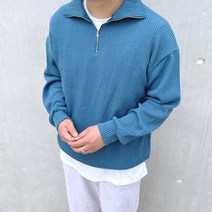 코튼 빅사이즈 오버핏 니트 골지 반집업 폴라 맨투맨