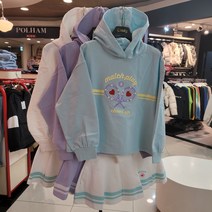 신디키즈 봄 가을에도 예쁘게!! 맘에 쏙 드는 코디가 필요없는 테니스 컨셉의 고급스러운~~ 후드크롭 상하세트 맨투맨CIMH23204 + 스커트CIWH23205 - 7954